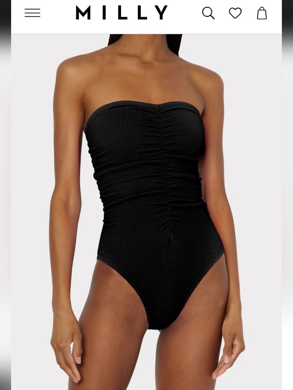 Milly Black Textured Strapless Ruched One-Piece